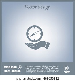 Compass on hand flat icon. Vector illustration EPS.