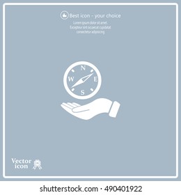 Compass on hand flat icon. Vector illustration EPS.