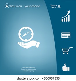 Compass on hand flat icon. Vector illustration EPS.