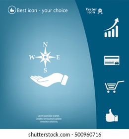 Compass on hand flat icon. Vector illustration EPS.