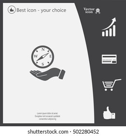 Compass on hand flat icon. Vector illustration EPS.