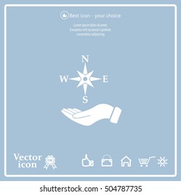 Compass on hand flat icon. Vector illustration EPS.