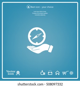 Compass on hand flat icon. Vector illustration EPS.