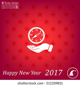Compass on hand flat icon. Vector illustration EPS.