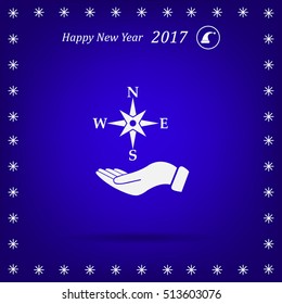 Compass on hand flat icon. Vector illustration EPS.