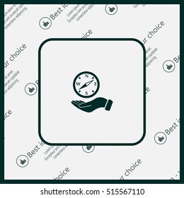 Compass on hand flat icon. Vector illustration EPS.