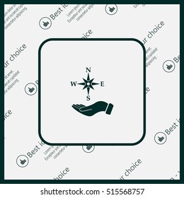Compass on hand flat icon. Vector illustration EPS.