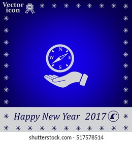 Compass on hand flat icon. Vector illustration EPS.