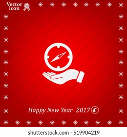 Compass on hand flat icon. Vector illustration EPS.