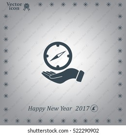 Compass on hand flat icon. Vector illustration EPS.
