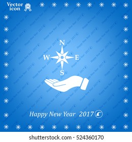 Compass on hand flat icon. Vector illustration EPS.