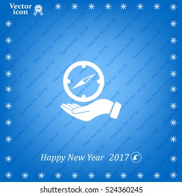 Compass on hand flat icon. Vector illustration EPS.
