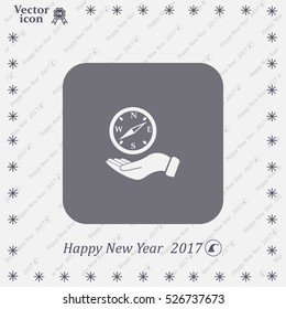 Compass on hand flat icon. Vector illustration EPS.
