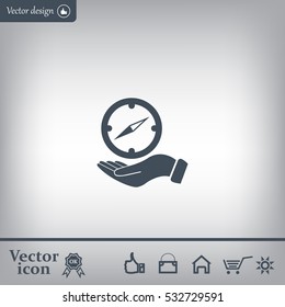 Compass on hand flat icon. Vector illustration EPS.