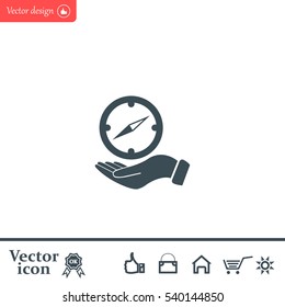 Compass on hand flat icon. Vector illustration EPS.