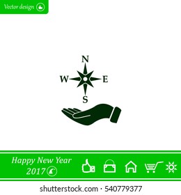 Compass on hand flat icon. Vector illustration EPS.