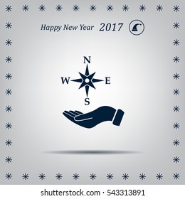 Compass on hand flat icon. Vector illustration EPS.
