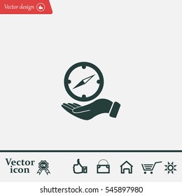 Compass on hand flat icon. Vector illustration EPS.