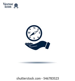Compass on hand flat icon. Vector illustration EPS.