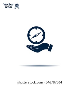 Compass on hand flat icon. Vector illustration EPS.