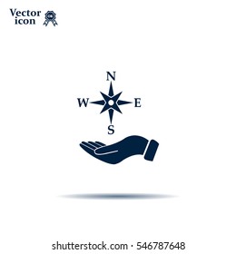 Compass on hand flat icon. Vector illustration EPS.
