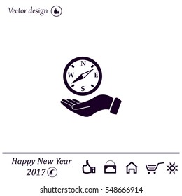 Compass on hand flat icon. Vector illustration EPS.