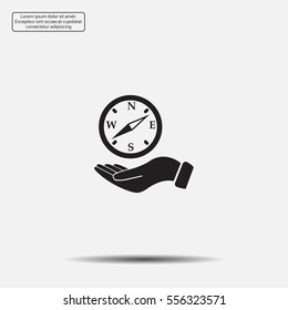 Compass on hand flat icon. Vector illustration EPS.