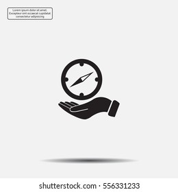 Compass on hand flat icon. Vector illustration EPS.