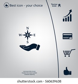 Compass on hand flat icon. Vector illustration EPS.