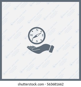 Compass on hand flat icon. Vector illustration EPS.