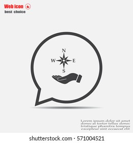 Compass on hand flat icon. Vector illustration EPS.