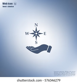 Compass on hand flat icon. Vector illustration EPS.