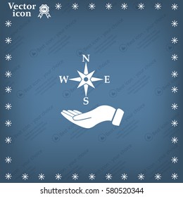 Compass on hand flat icon. Vector illustration EPS.