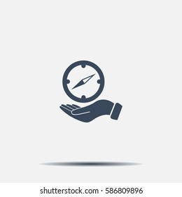 Compass on hand flat icon. Vector illustration EPS.