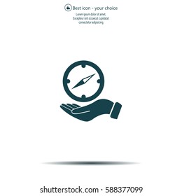 Compass on hand flat icon. Vector illustration EPS.