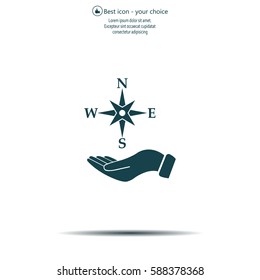 Compass on hand flat icon. Vector illustration EPS.