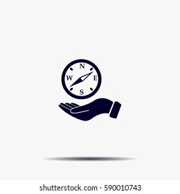 Compass on hand flat icon. Vector illustration EPS.