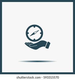 Compass on hand flat icon. Vector illustration EPS.