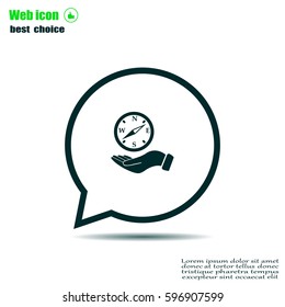 Compass on hand flat icon. Vector illustration EPS.