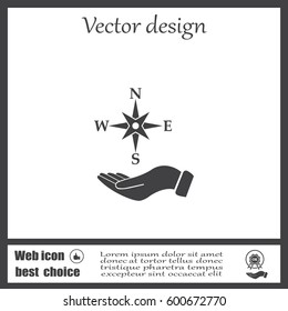 Compass on hand flat icon. Vector illustration EPS.