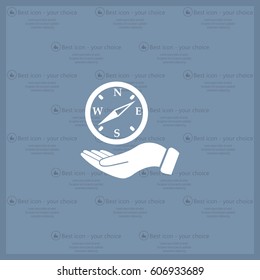 Compass on hand flat icon. Vector illustration EPS.