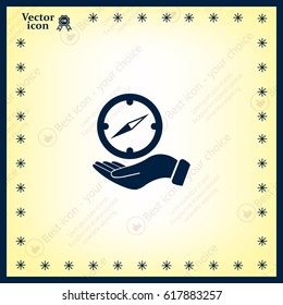 Compass on hand flat icon. Vector illustration EPS.
