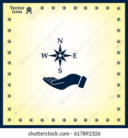 Compass on hand flat icon. Vector illustration EPS.