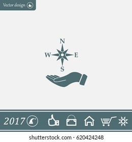 Compass on hand flat icon. Vector illustration EPS.
