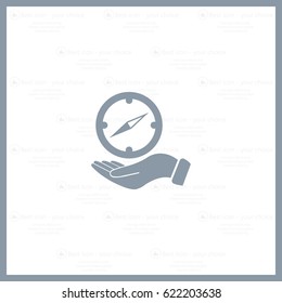 Compass on hand flat icon. Vector illustration EPS.