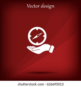 Compass on hand flat icon. Vector illustration EPS.