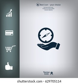Compass on hand flat icon. Vector illustration EPS.