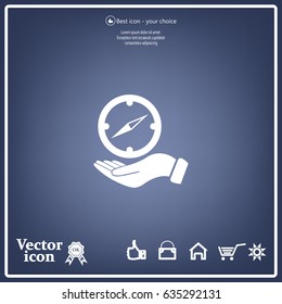 Compass on hand flat icon. Vector illustration EPS.