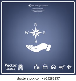 Compass on hand flat icon. Vector illustration EPS.