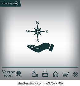 Compass on hand flat icon. Vector illustration EPS.